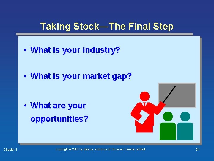 Taking Stock—The Final Step • What is your industry? • What is your market