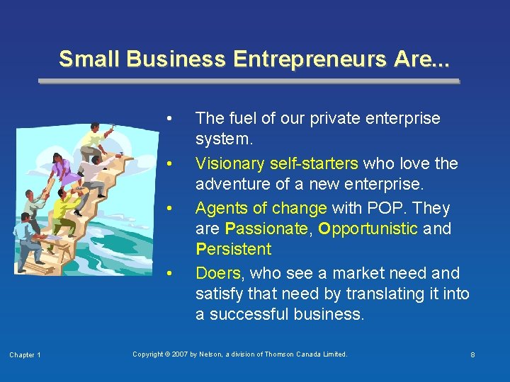 Small Business Entrepreneurs Are. . . • • Chapter 1 The fuel of our