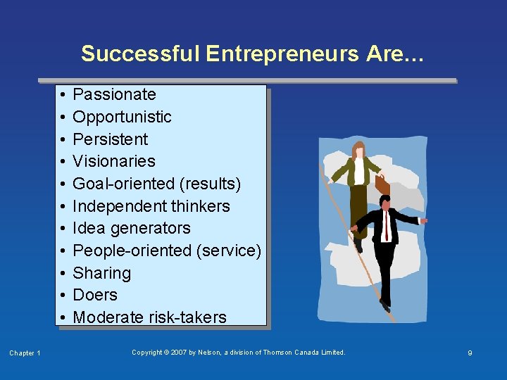 Successful Entrepreneurs Are… • • • Chapter 1 Passionate Opportunistic Persistent Visionaries Goal-oriented (results)