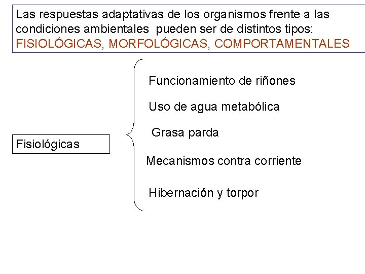 Las respuestas adaptativas de los organismos frente a las condiciones ambientales pueden ser de