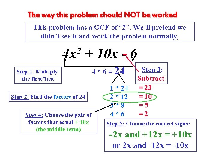 The way this problem should NOT be worked This problem has a GCF of