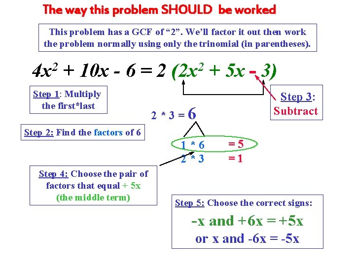 The way this problem SHOULD be worked This problem has a GCF of “