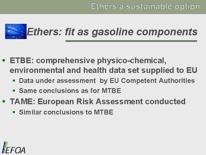Vehicle Fuel Quality Fuel Ethers in Europe