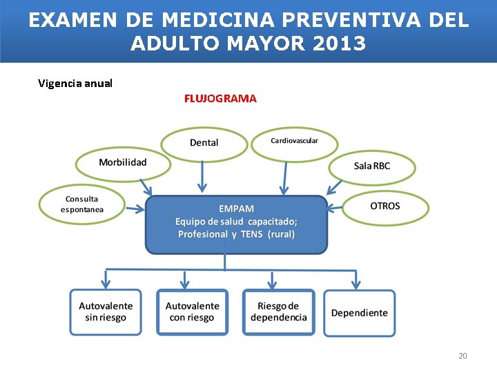 EXAMEN DE MEDICINA PREVENTIVA DEL ADULTO MAYOR 2013 Vigencia anual FLUJOGRAMA 20 