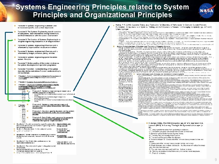 Systems Engineering Principles related to System Principles and Organizational Principles 9 