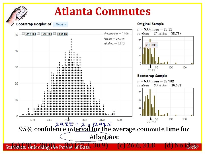 Atlanta Commutes 29. 11 ± 2 × 0. 915 95% confidence interval for the