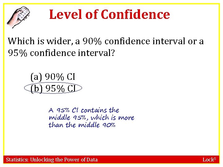 Level of Confidence Which is wider, a 90% confidence interval or a 95% confidence