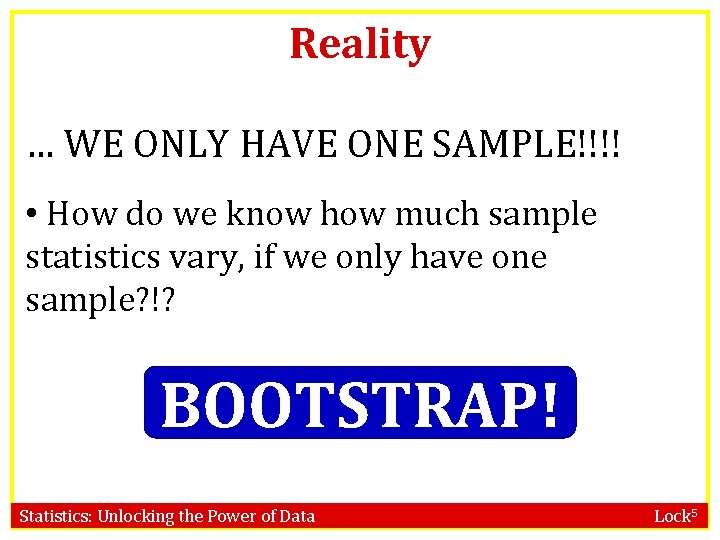 Reality … WE ONLY HAVE ONE SAMPLE!!!! • How do we know how much