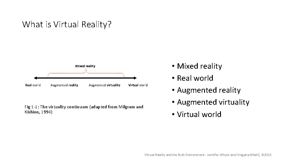 What is Virtual Reality? Fig 1 -1: The virtuality continuum (adapted from Milgram and