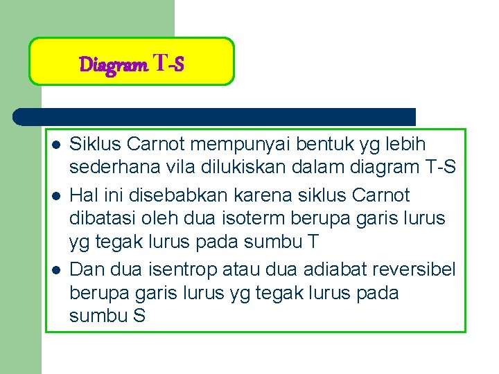 Diagram T-S l l l Siklus Carnot mempunyai bentuk yg lebih sederhana vila dilukiskan