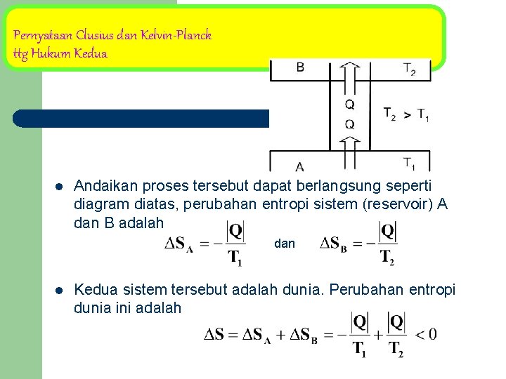 Pernyataan Clusius dan Kelvin-Planck ttg Hukum Kedua l Andaikan proses tersebut dapat berlangsung seperti