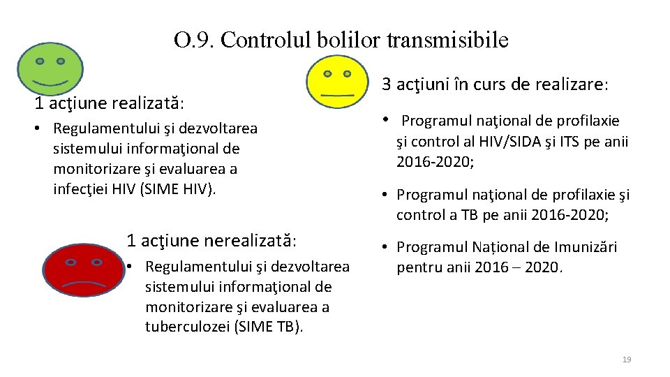 O. 9. Controlul bolilor transmisibile 1 acţiune realizată: • Regulamentului şi dezvoltarea sistemului informaţional