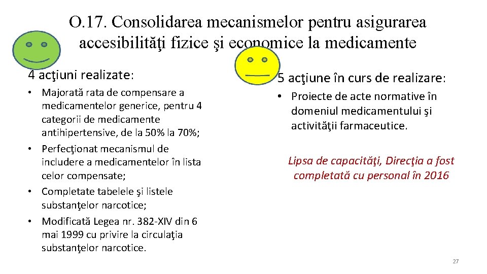 O. 17. Consolidarea mecanismelor pentru asigurarea accesibilităţi fizice şi economice la medicamente 4 acţiuni
