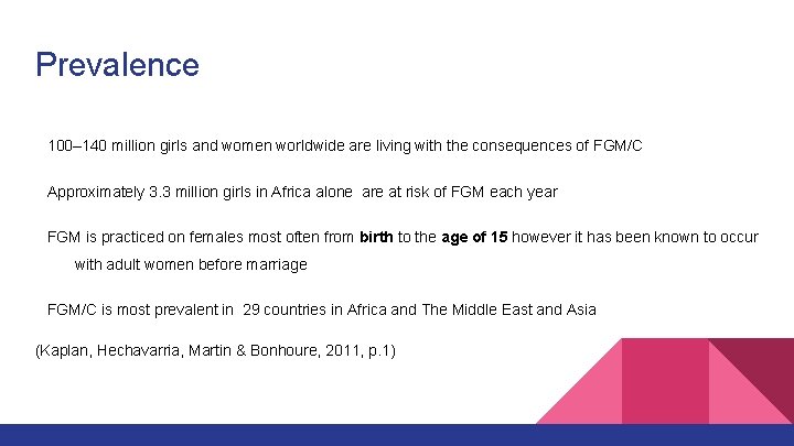 Prevalence 100– 140 million girls and women worldwide are living with the consequences of