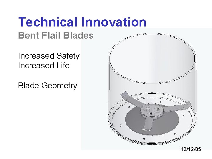 Technical Innovation Bent Flail Blades Increased Safety Increased Life Blade Geometry 12/12/05 