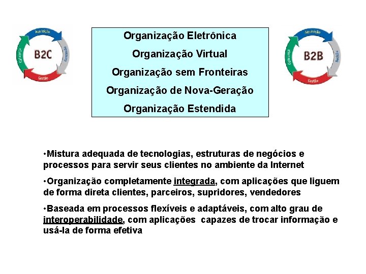 Organização Eletrônica Organização Virtual Organização sem Fronteiras Organização de Nova-Geração Organização Estendida • Mistura