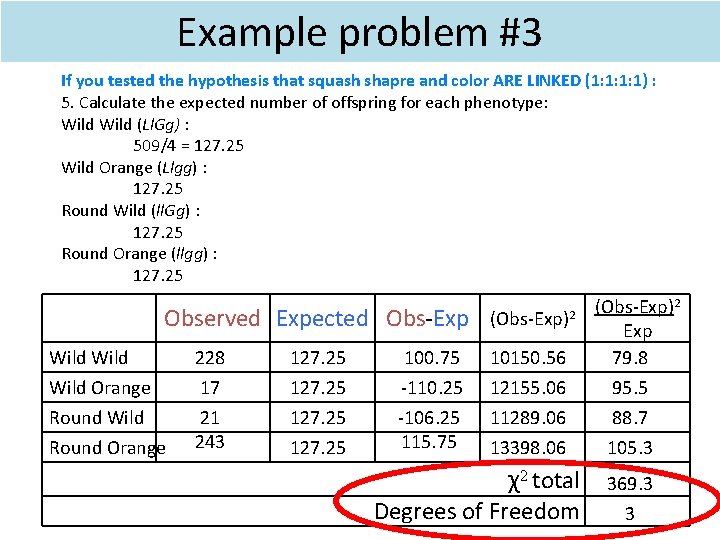 Example problem #3 If you tested the hypothesis that squash shapre and color ARE Example problem #3 If you tested the hypothesis that squash shapre and color ARE