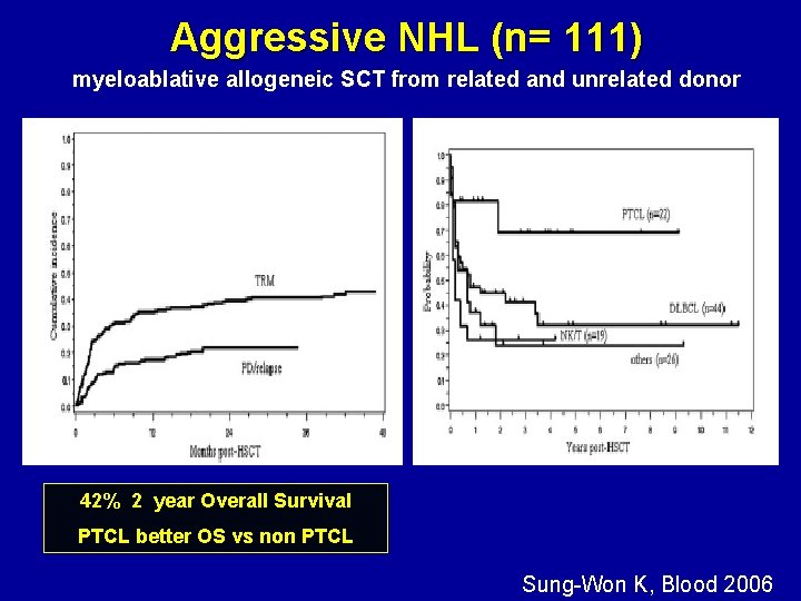 Aggressive NHL (n= 111) myeloablative allogeneic SCT from related and unrelated donor 42% 2