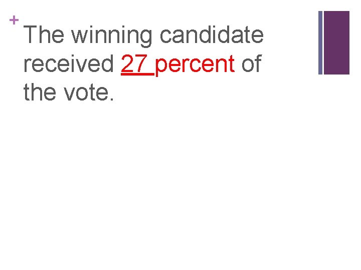 + The winning candidate received 27 percent of the vote. 