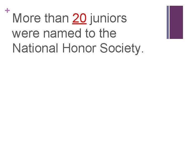 + More than 20 juniors were named to the National Honor Society. 