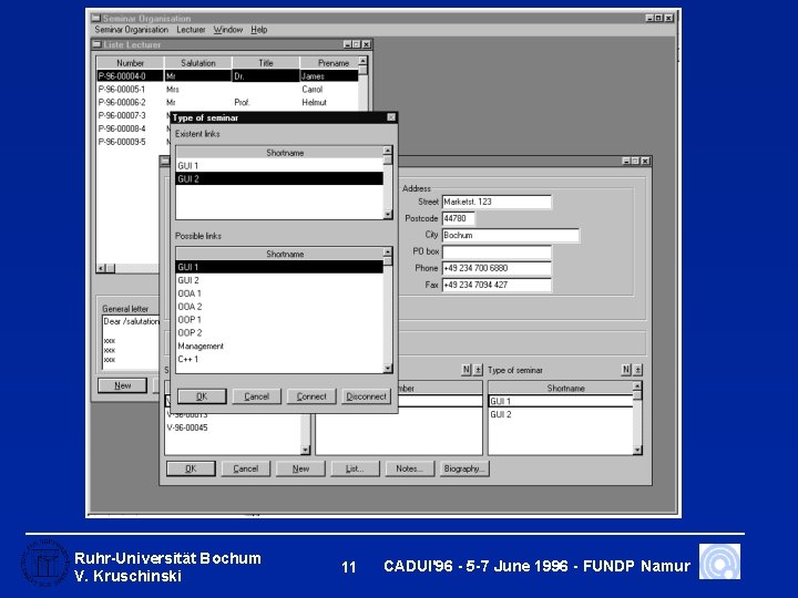 Ruhr-Universität Bochum V. Kruschinski 11 CADUI'96 - 5 -7 June 1996 - FUNDP Namur