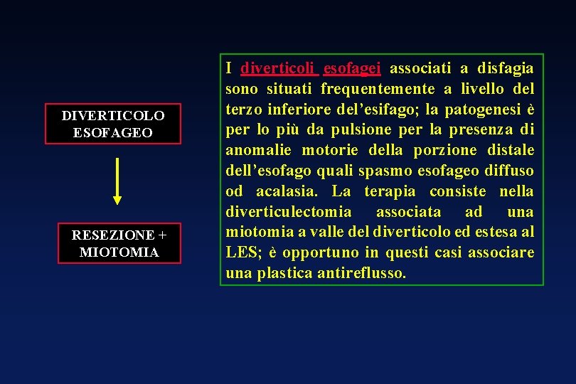 DIVERTICOLO ESOFAGEO RESEZIONE + MIOTOMIA I diverticoli esofagei associati a disfagia sono situati frequentemente DIVERTICOLO ESOFAGEO RESEZIONE + MIOTOMIA I diverticoli esofagei associati a disfagia sono situati frequentemente