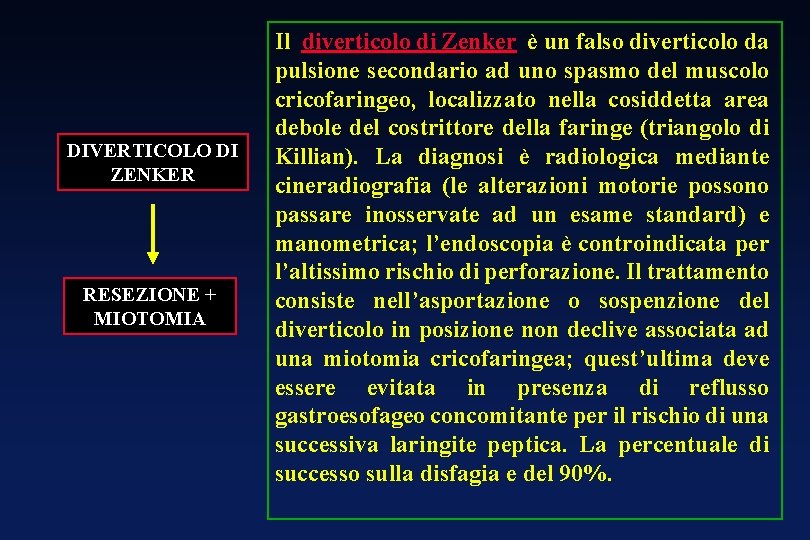 DIVERTICOLO DI ZENKER RESEZIONE + MIOTOMIA Il diverticolo di Zenker è un falso diverticolo DIVERTICOLO DI ZENKER RESEZIONE + MIOTOMIA Il diverticolo di Zenker è un falso diverticolo