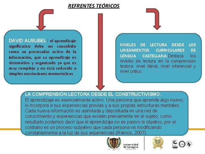 REFRENTES TEÓRICOS DAVID AUSUBEL: el aprendizaje significativo debe ser concebido como un procesador activo