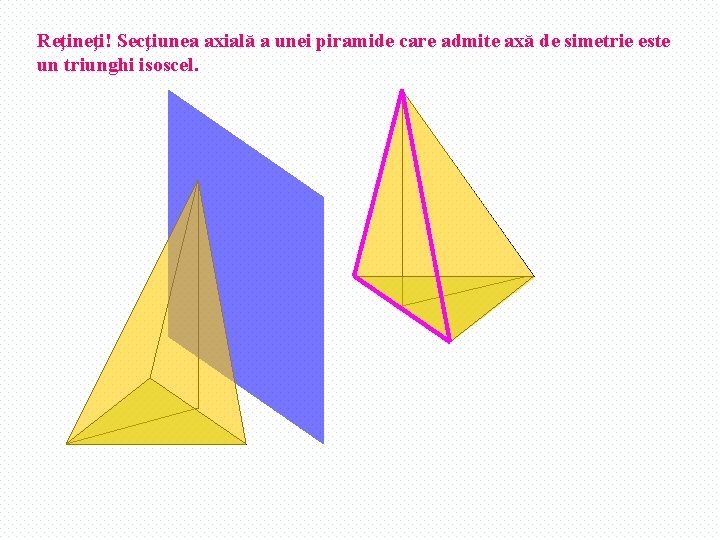 Reţineţi! Secţiunea axială a unei piramide care admite axă de simetrie este un triunghi