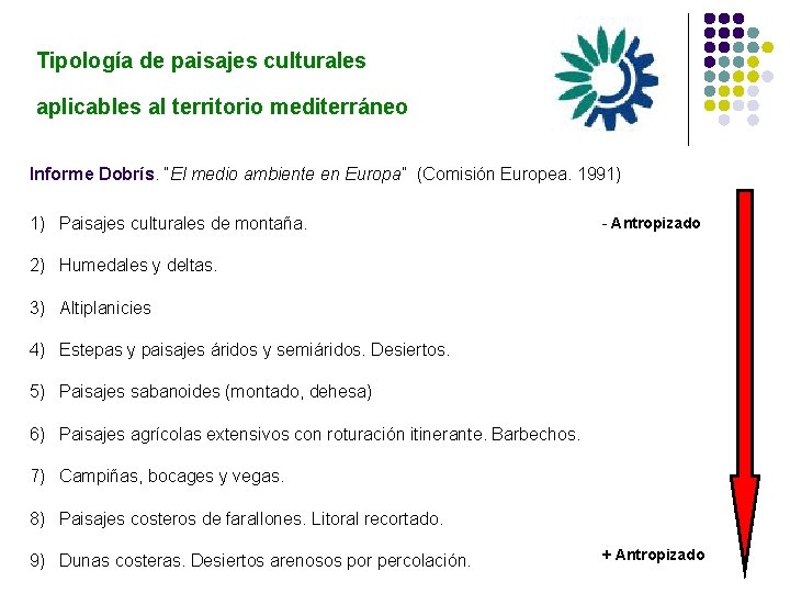 Tipología de paisajes culturales aplicables al territorio mediterráneo Informe Dobrís. “El medio ambiente en