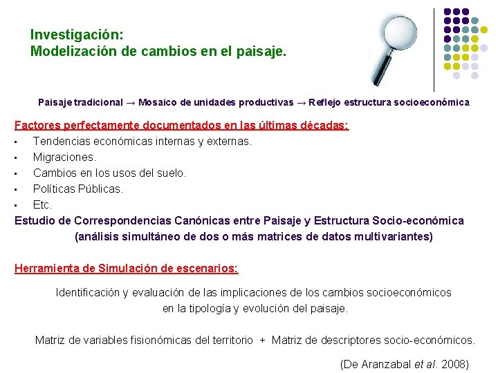 Investigación: Modelización de cambios en el paisaje. Paisaje tradicional → Mosaico de unidades productivas