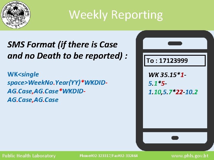 Weekly Reporting SMS Format (if there is Case and no Death to be reported)