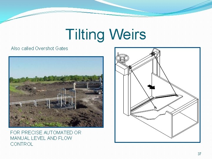 Tilting Weirs Also called Overshot Gates FOR PRECISE AUTOMATED OR MANUAL LEVEL AND FLOW