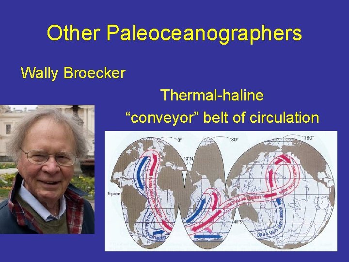 Other Paleoceanographers Wally Broecker Thermal-haline “conveyor” belt of circulation 