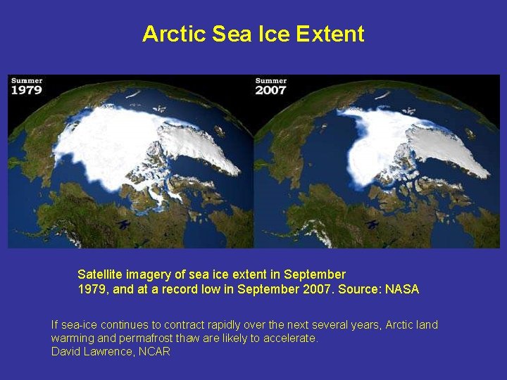 Arctic Sea Ice Extent Satellite imagery of sea ice extent in September 1979, and
