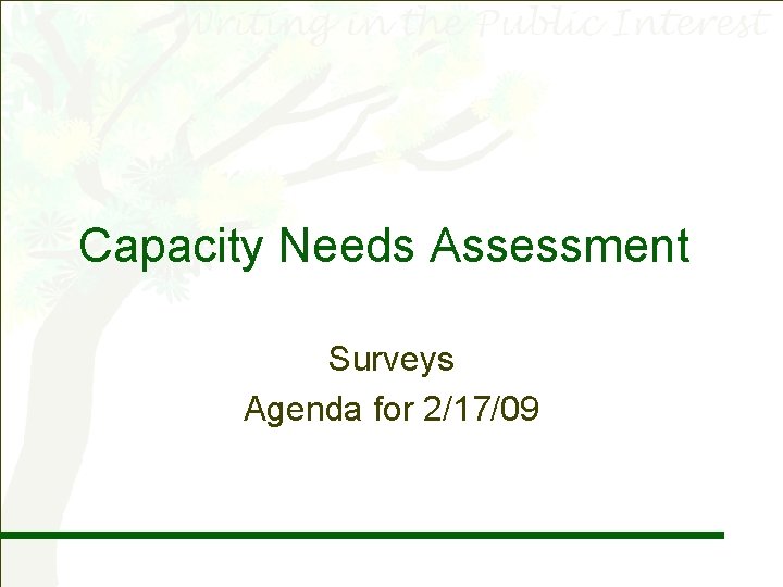 Capacity Needs Assessment Surveys Agenda for 2/17/09 