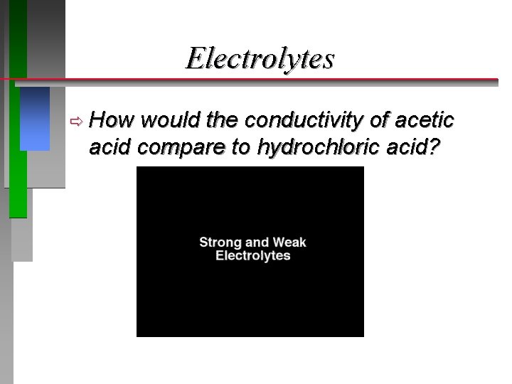 Electrolytes ð How would the conductivity of acetic acid compare to hydrochloric acid? 