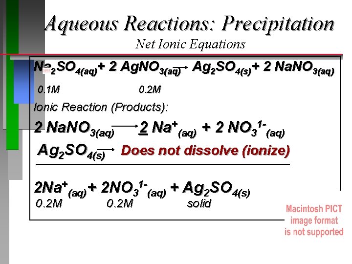 Aqueous Reactions: Precipitation Net Ionic Equations Na 2 SO 4(aq)+ 2 Ag. NO 3(aq)