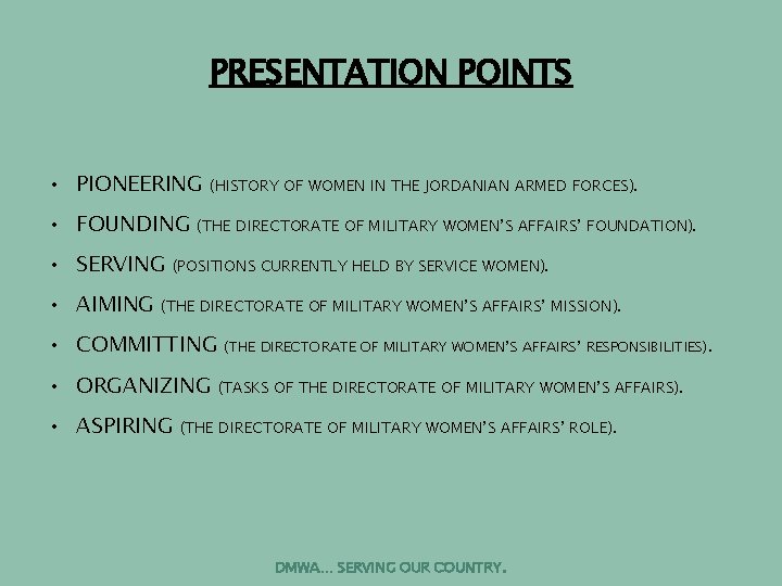 PRESENTATION POINTS • PIONEERING • FOUNDING • SERVING • AIMING (HISTORY OF WOMEN IN