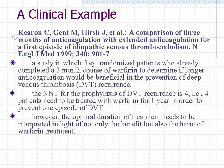 A Clinical Example Kearon C, Gent M, Hirsh J, et al. : A comparison