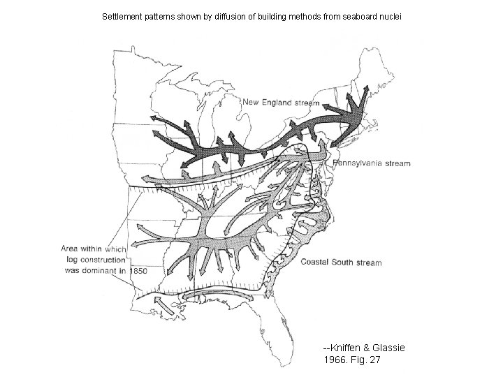 Settlement patterns shown by diffusion of building methods from seaboard nuclei --Kniffen & Glassie