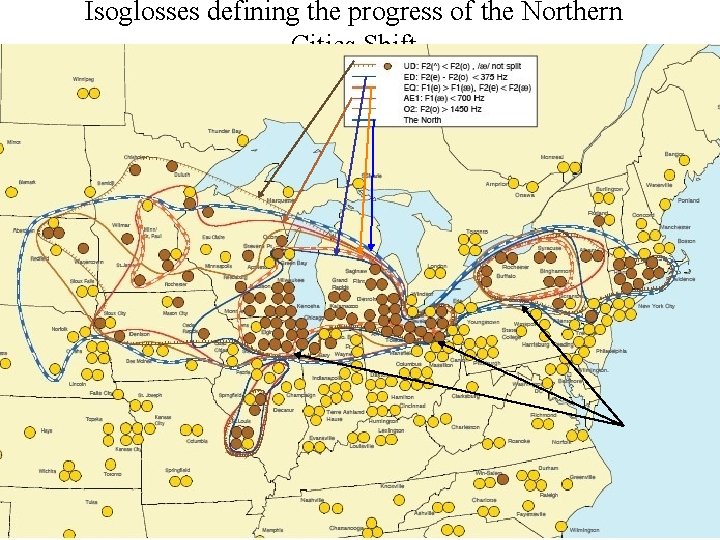 Isoglosses defining the progress of the Northern Cities Shift 