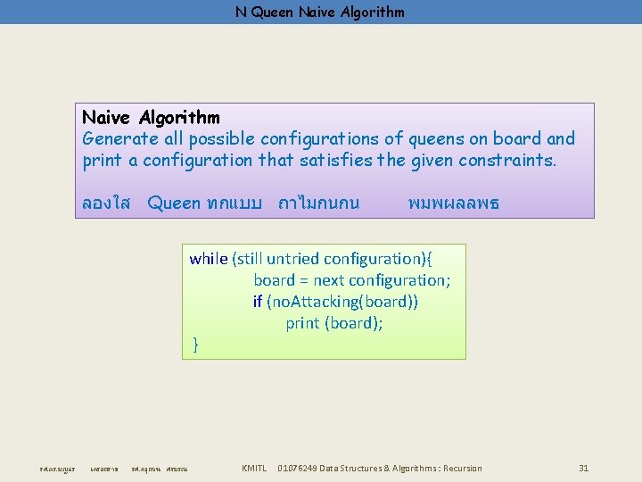 N Queen Naive Algorithm Generate all possible configurations of queens on board and print