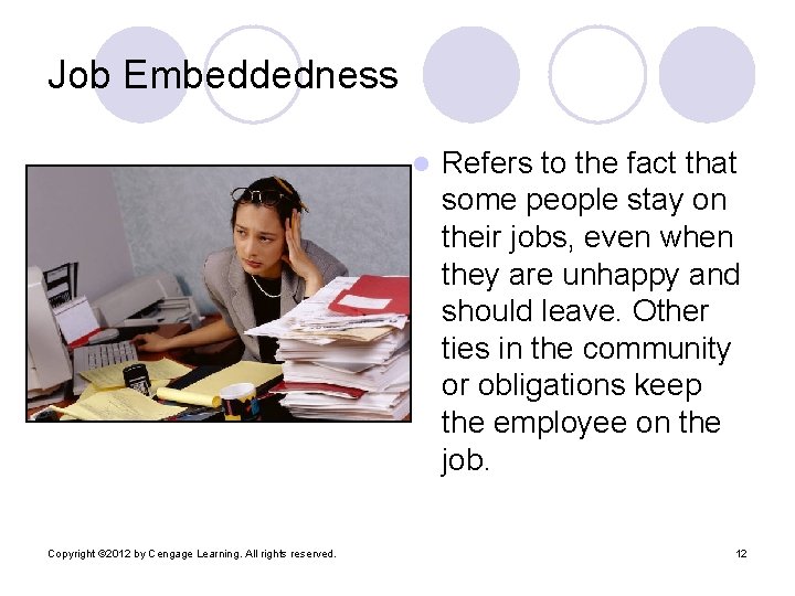 Job Embeddedness l Copyright © 2012 by Cengage Learning. All rights reserved. Refers to Job Embeddedness l Copyright © 2012 by Cengage Learning. All rights reserved. Refers to