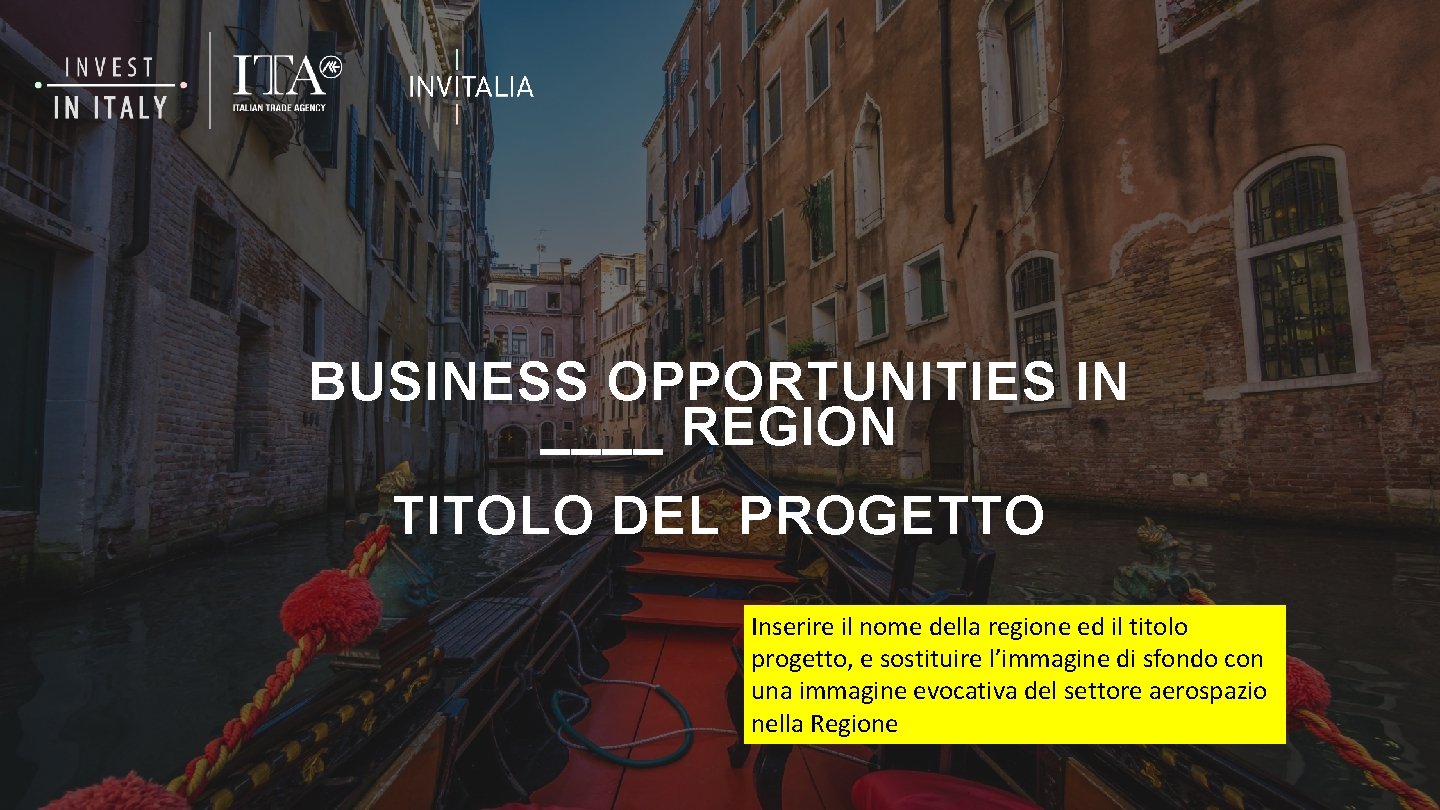 BUSINESS OPPORTUNITIES IN ____ REGION TITOLO DEL PROGETTO Inserire il nome della regione ed