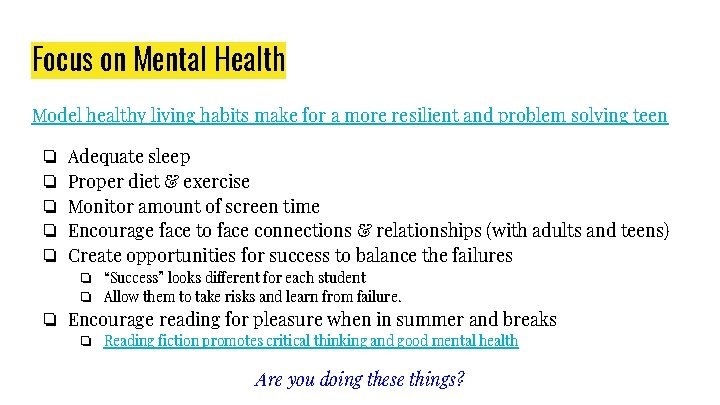 Focus on Mental Health Model healthy living habits make for a more resilient and