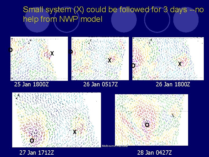 Small system (X) could be followed for 3 days --no help from NWP model Small system (X) could be followed for 3 days --no help from NWP model