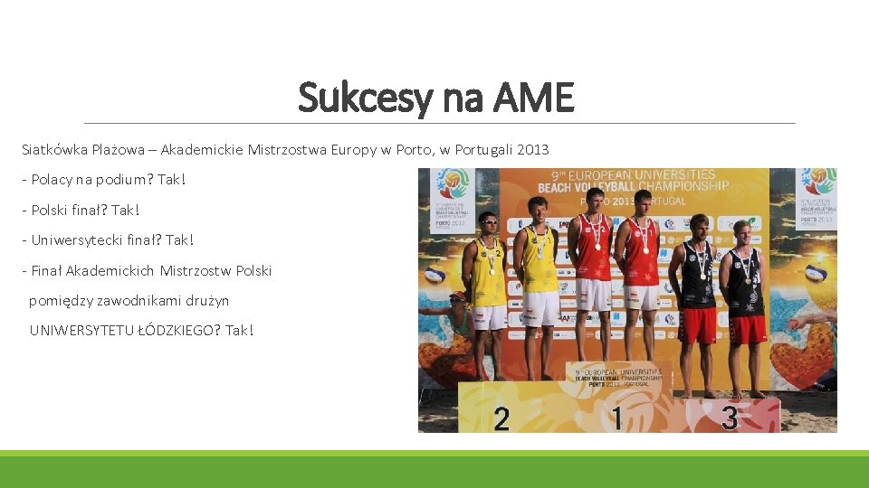 Sukcesy na AME Siatkówka Plażowa – Akademickie Mistrzostwa Europy w Porto, w Portugali 2013