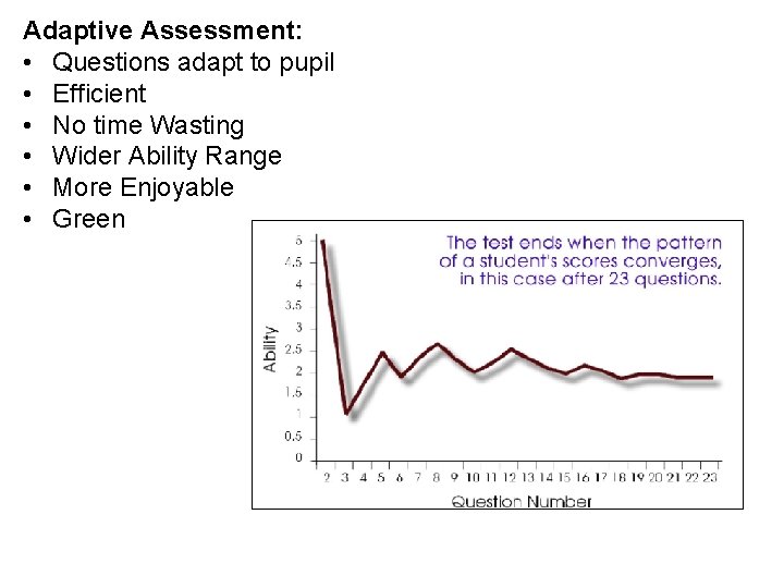 Adaptive Assessment: The Systems - Computer Adaptive Assessment • Questions adapt to pupil •