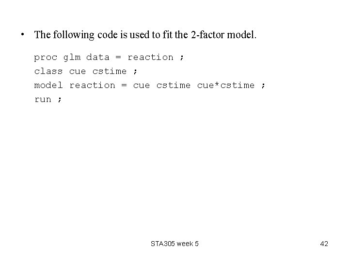  • The following code is used to fit the 2 -factor model. proc